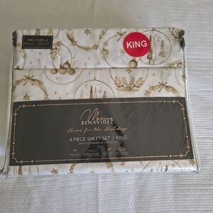Holiday Gold Ornament Super Soft 6 Piece Sheet Set-KING-NWT